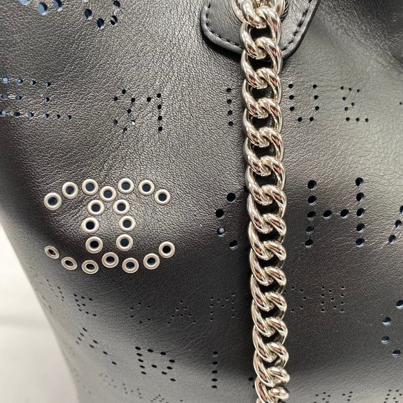 Chanel Black Logo Eyelets Shopping Tote Perforated Calfskin with Silver Hardware - Picture 8 of 14